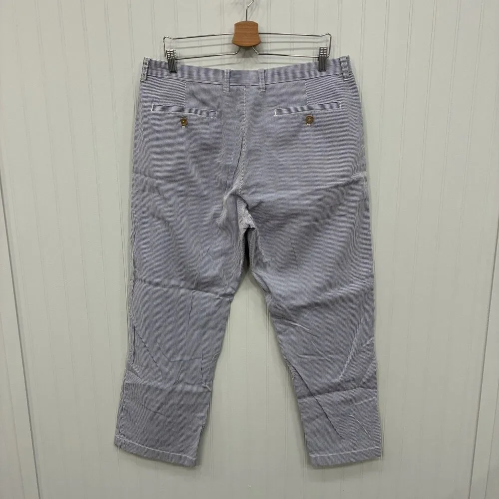 J. Crew Men's W36 x L30 Blue/White Seersucker Cotton Relaxed Chino Pants